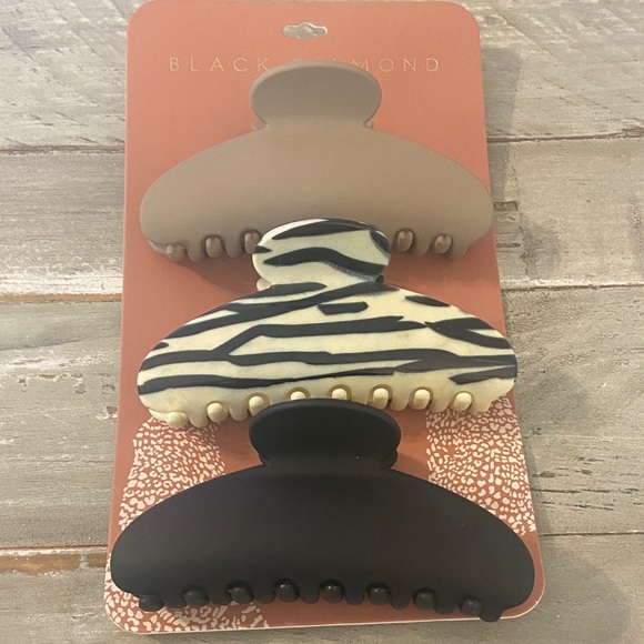 Black Diamond NWT Neutral Black and Zebra Hair Claw Clips Set of 3 - Picture 1 of 6